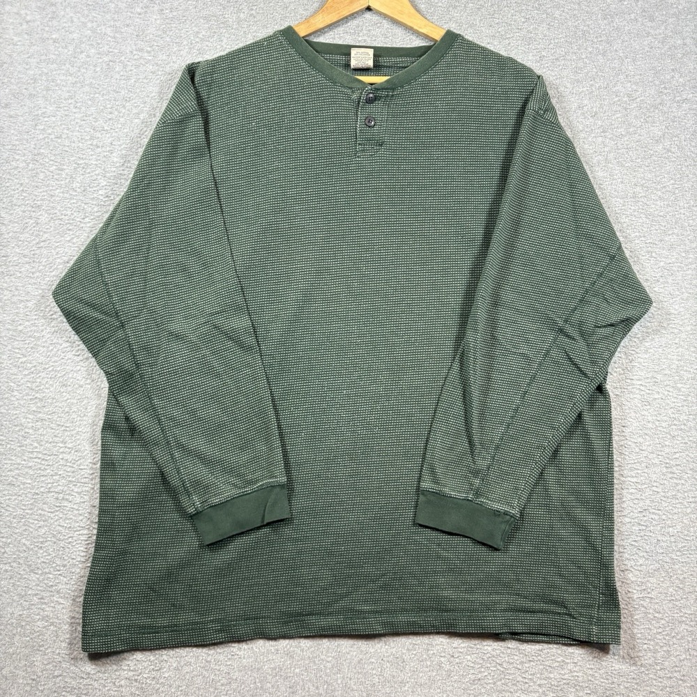 VTG 90s High Sierra Henley Shirt Mens XL Thermal Waffle Knit Green Oversized Y2K